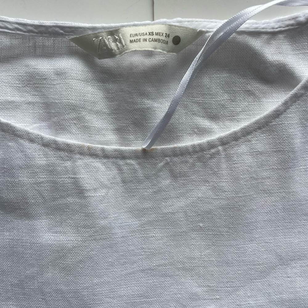 Zara White Linen Blend Boxy Top XS Minimalist Short Sleeve Summer Blouse - Picture 3 of 5